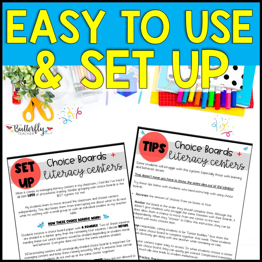 choice boards literacy centers