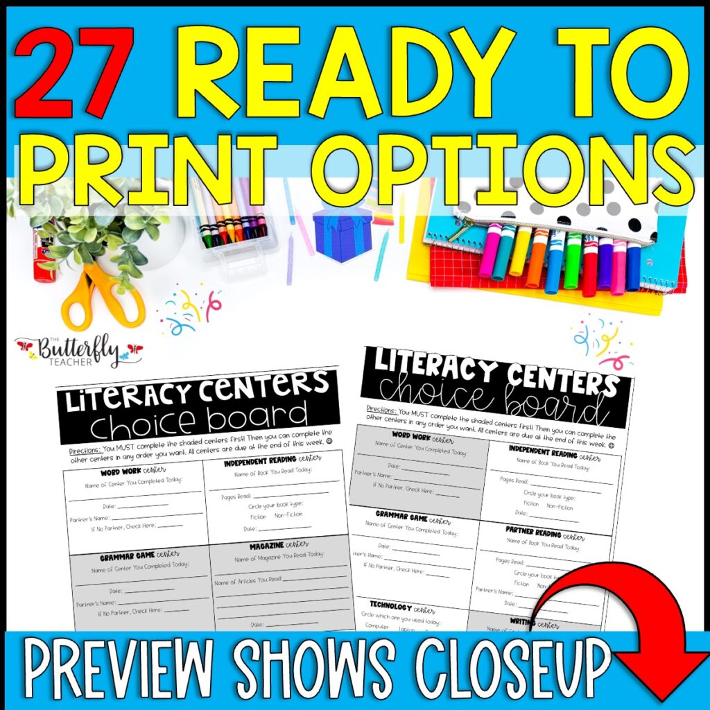 reading choice boards