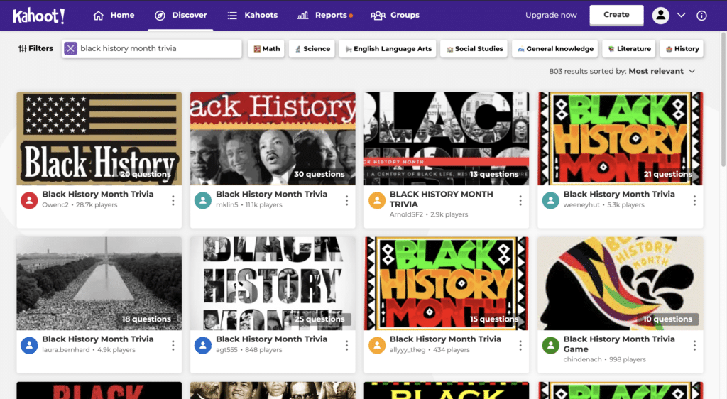 black history month activities on kahoot