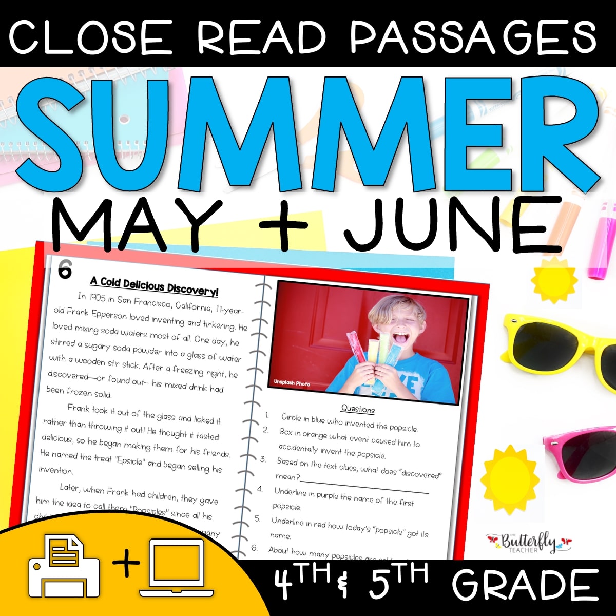summer close reading passages