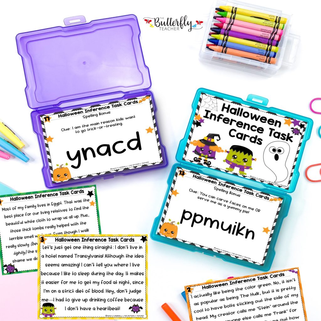 Halloween Inference reading task cards tanya the butterfly teacher