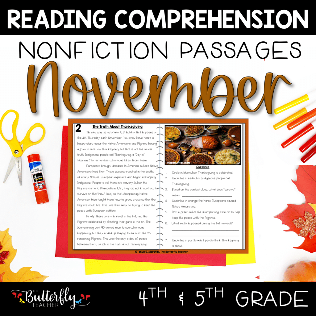 November Thanksgiving Nonfiction Reading Passages Fall Informational Texts