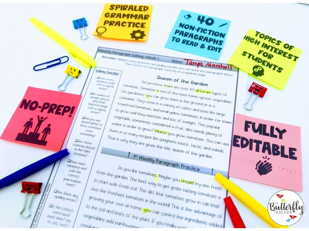 ELA Test Prep Ideas for Kids - weekly paragraph editing