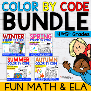 math ELA color by code BUNDLE 4th 5th grade