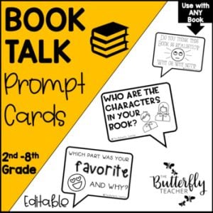 Book Talks Prompt Cards | Printable Writing Prompts to Book Discussions