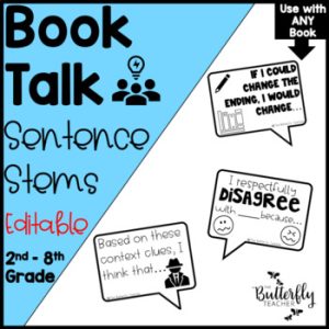 Book Talk Sentence Stems | Buddy Reading & Read to Partner Discussion Cards