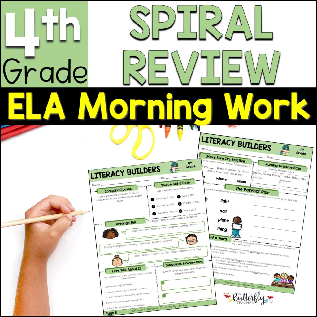 4th grade spiral ela review morning work early finishers activity