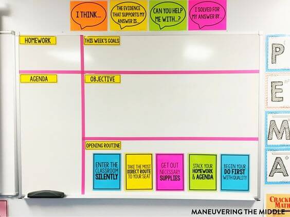 Classroom Whiteboard Organization