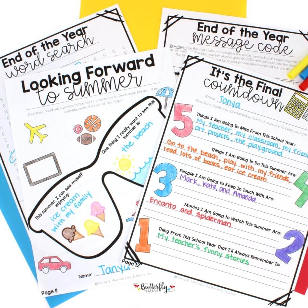 end of year printable activities