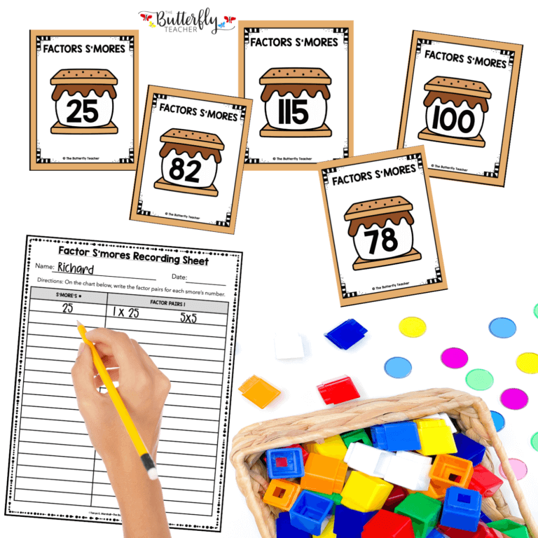 4th grade math center task cards with a recording sheet and math manipulatives