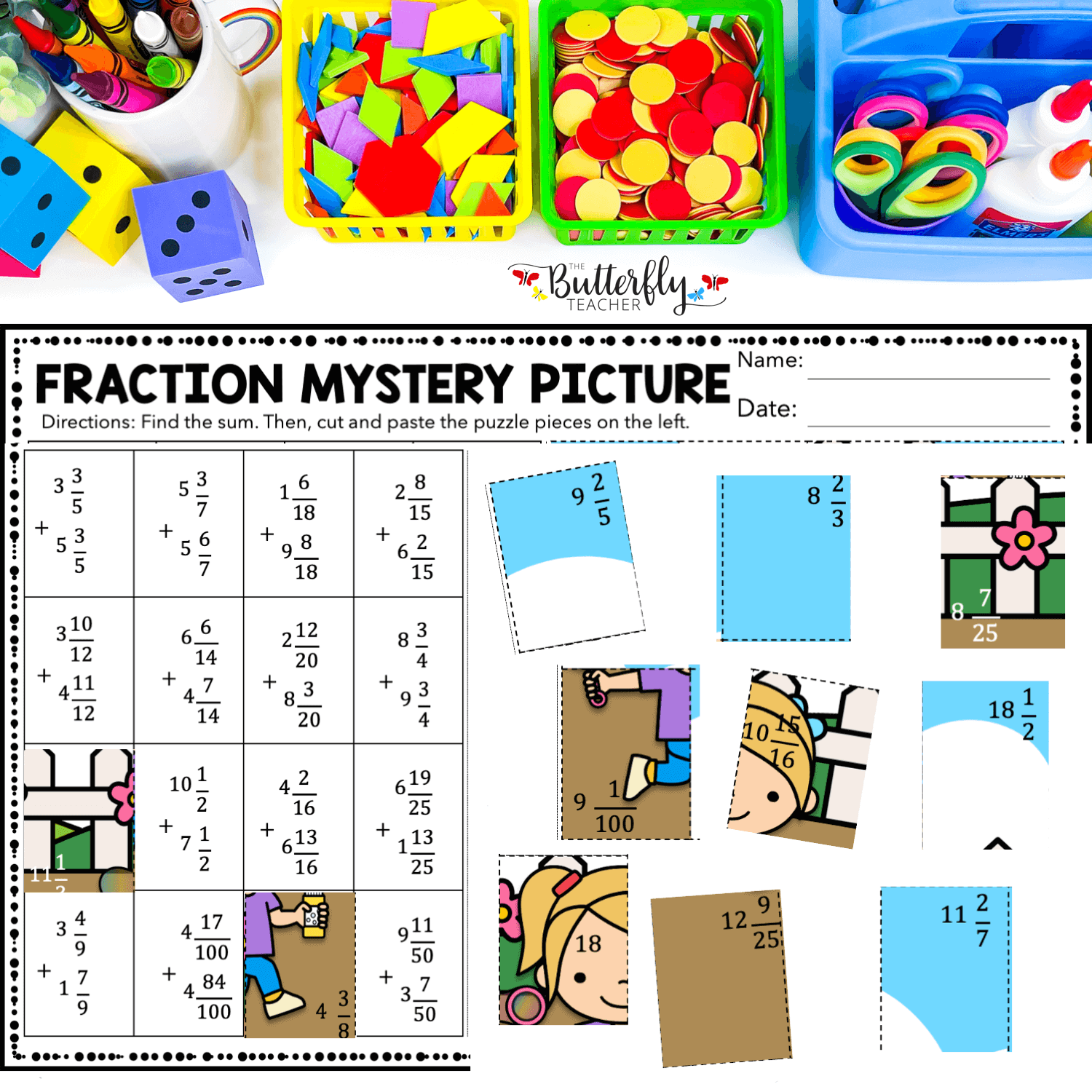 fraction mystery picture puzzles 4th grade math centers