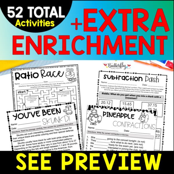 6th Grade Math and ELA Summer Packet Fun Activity Bundle - The ...
