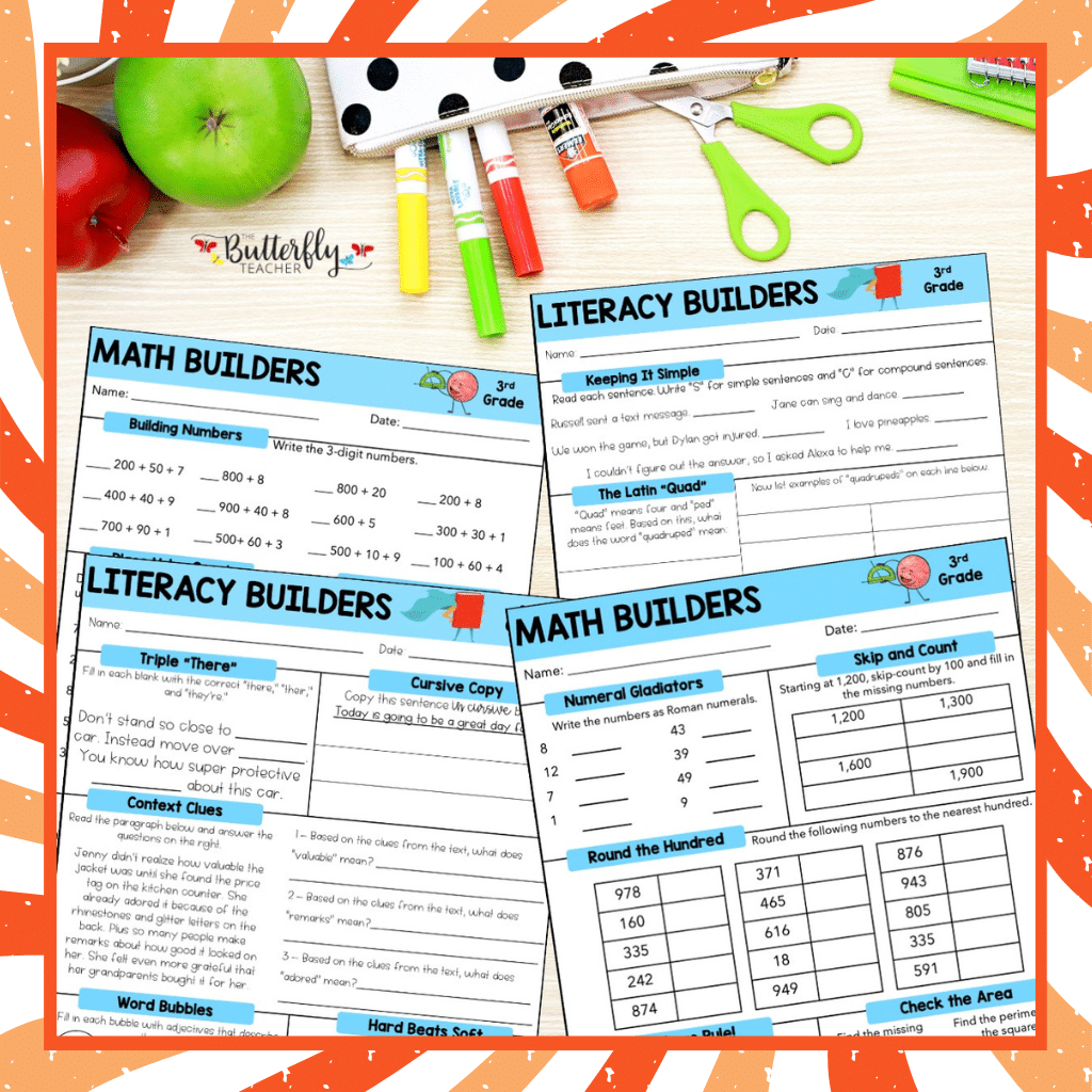 3rd Grade Spiral Math & ELA activities