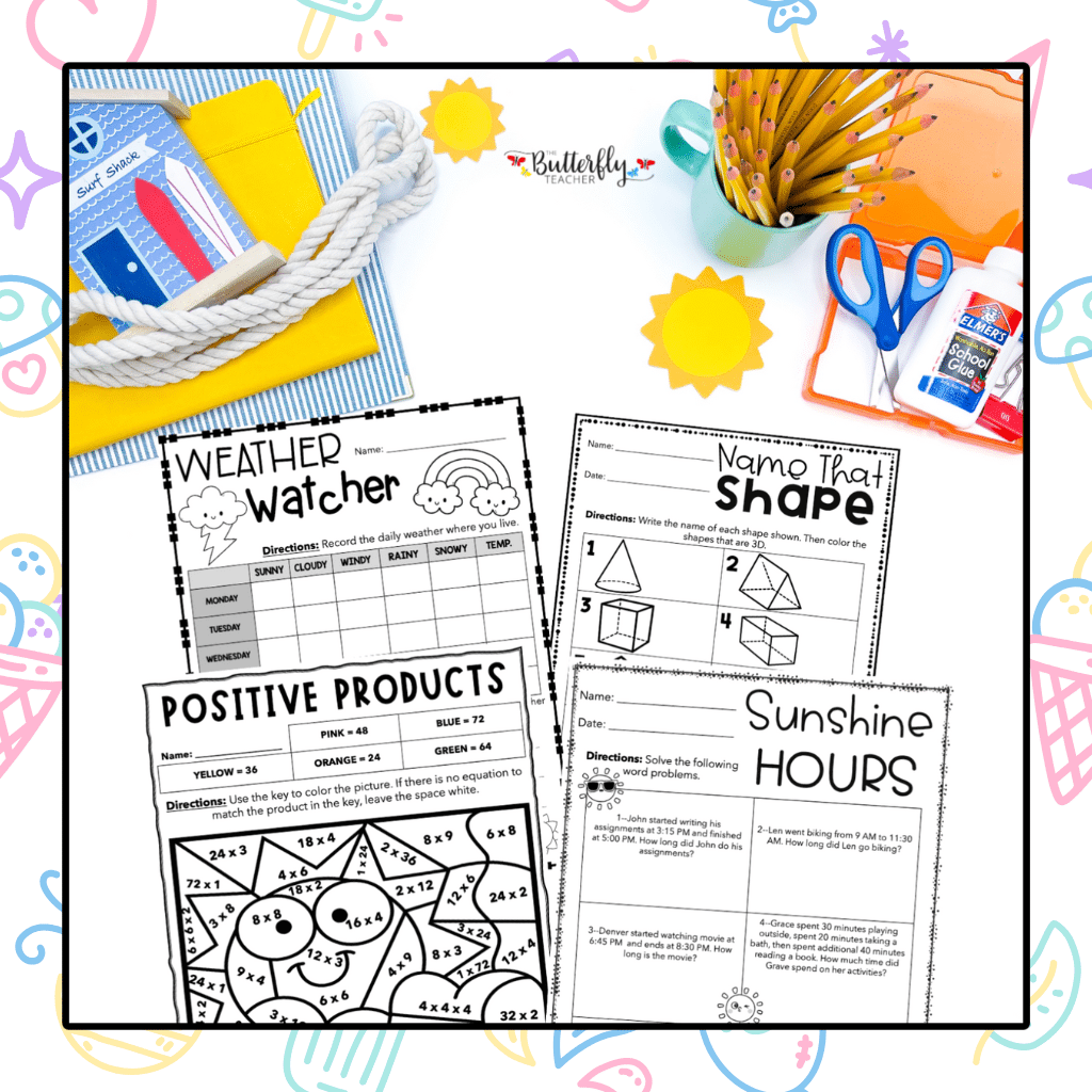 3th Grade summer math activities
