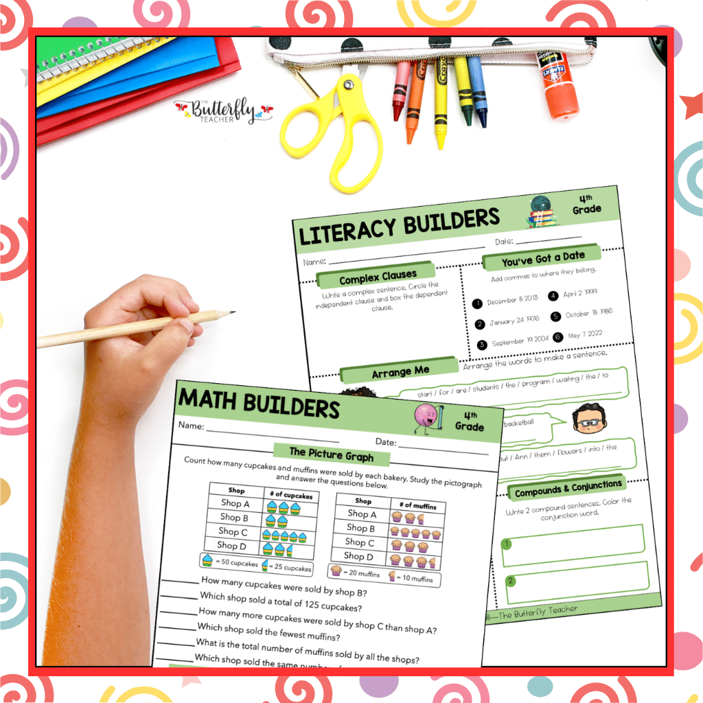4th Grade Spiral Math & ELA Review material