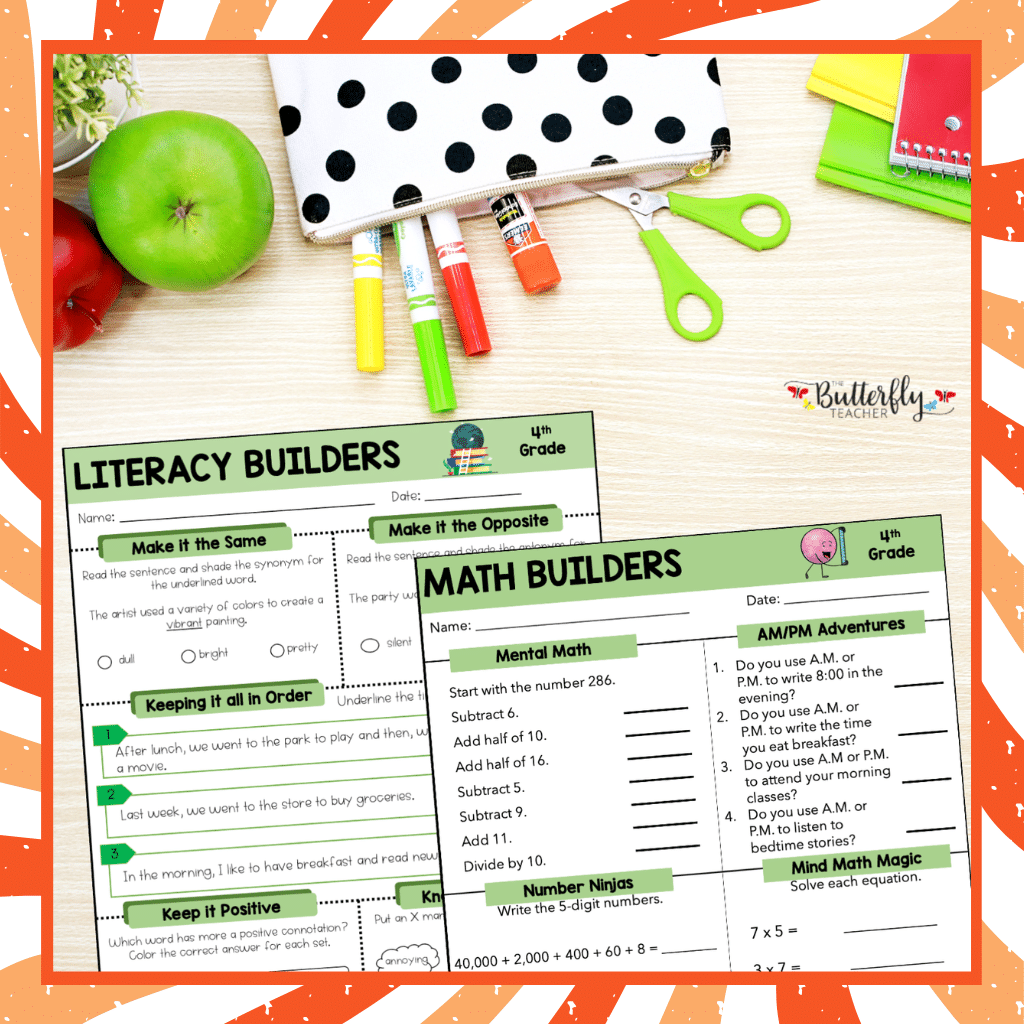 4th Grade Spiral Math & ELA activities