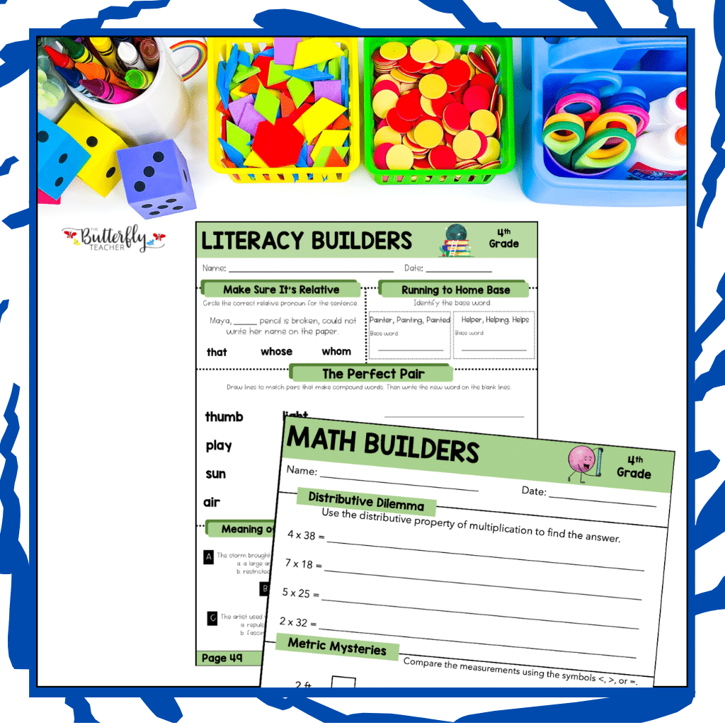 4th Grade Spiral math & ELA review morning work