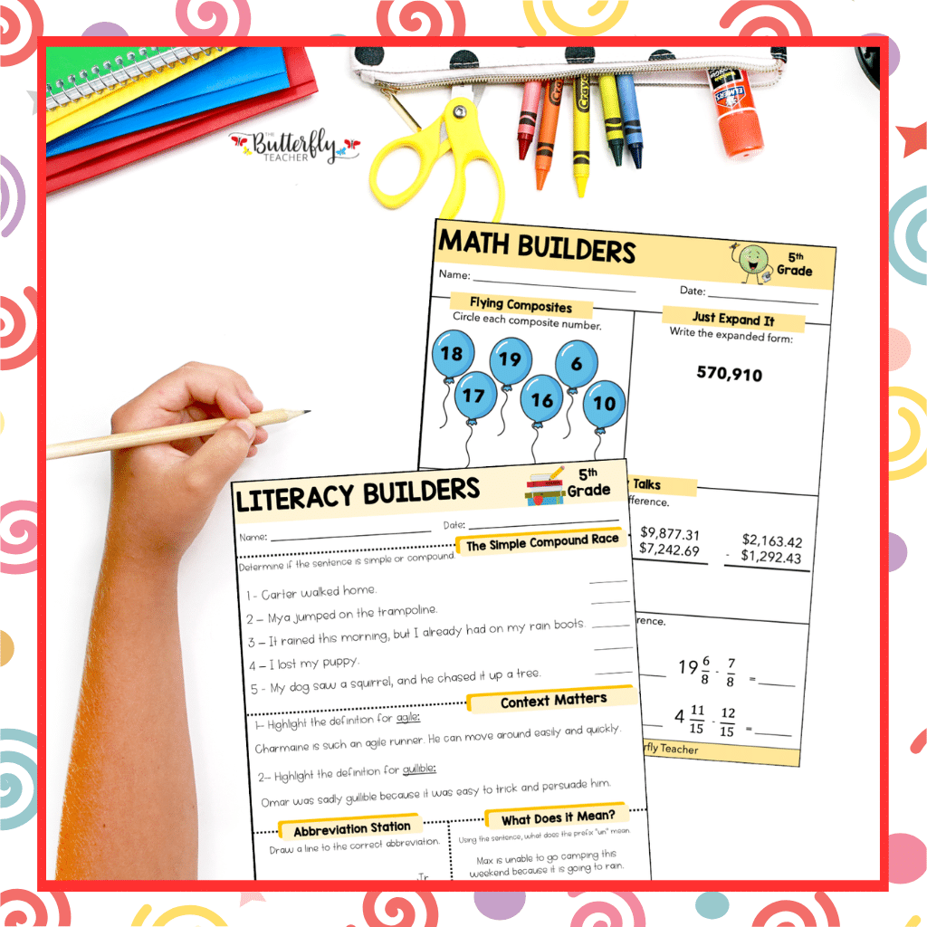 5th Grade Spiral Math & ELA Review materials