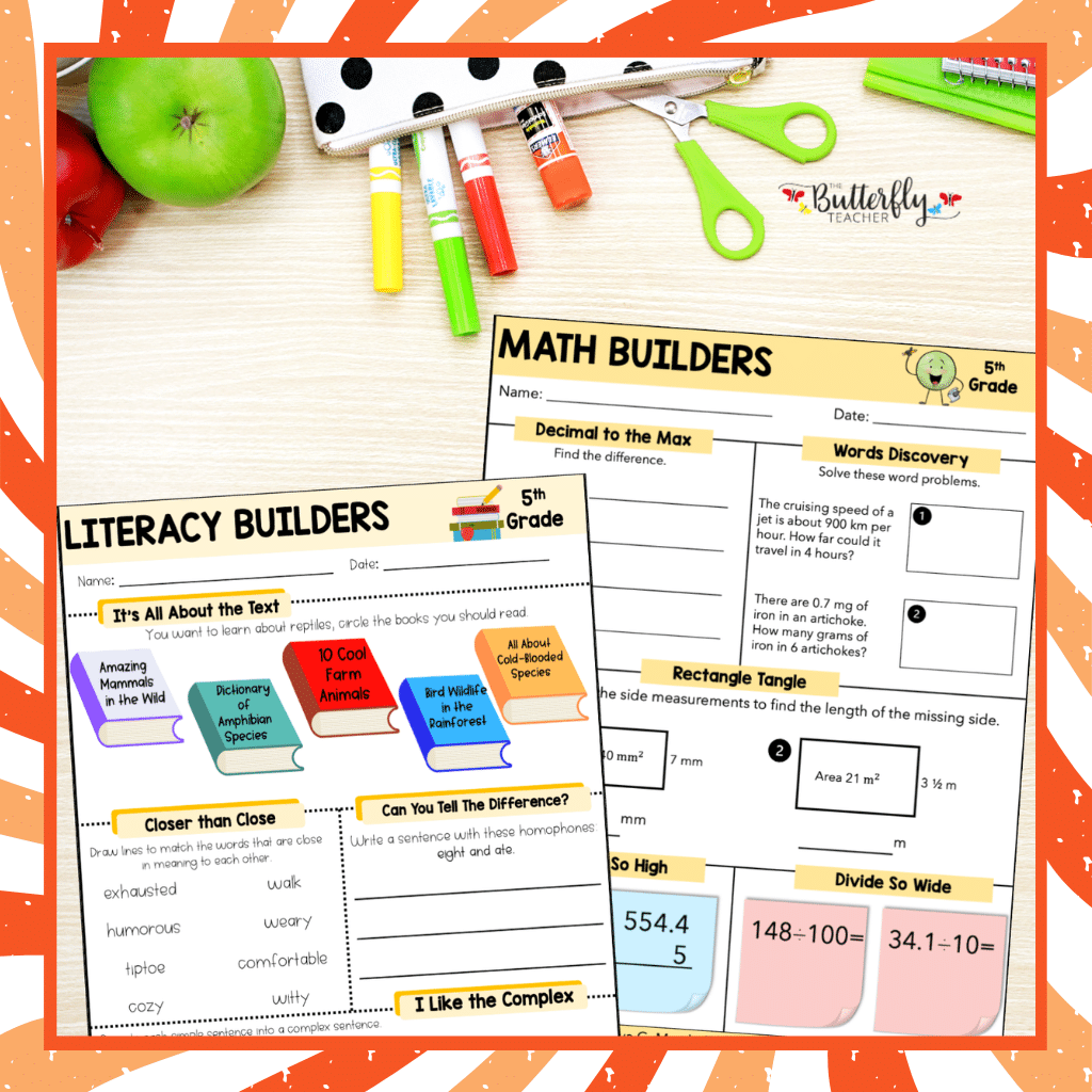 5th Grade Spiral Math & ELA activities