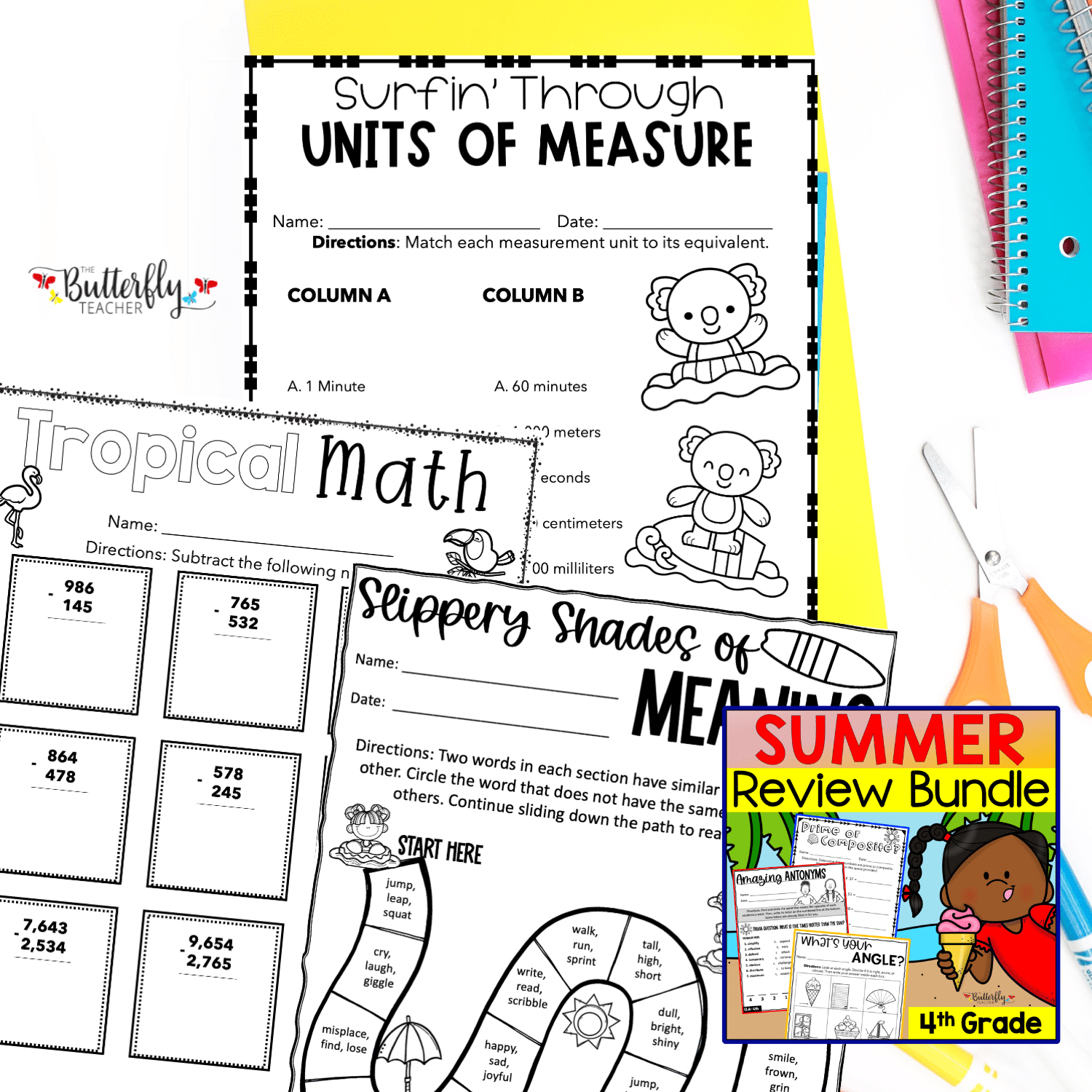 4th Grade Summer Math & ELA Bundled Activities