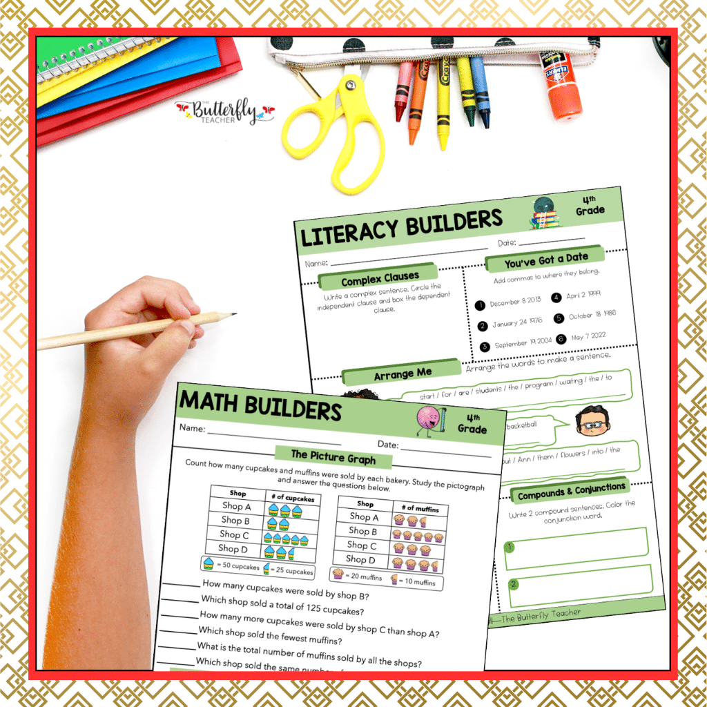 4th Grade Spiral Math & ELA Review material