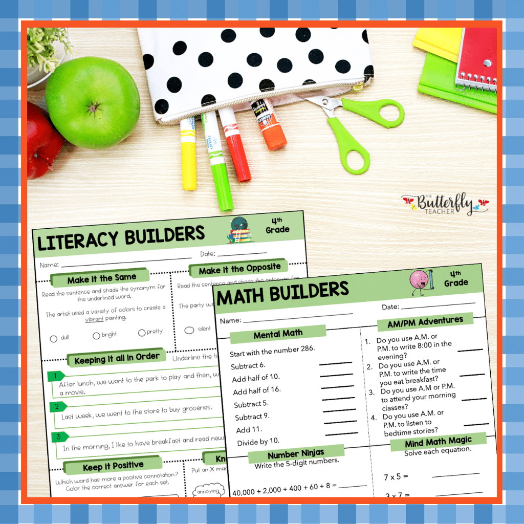 4th Grade Spiral Math & ELA activities