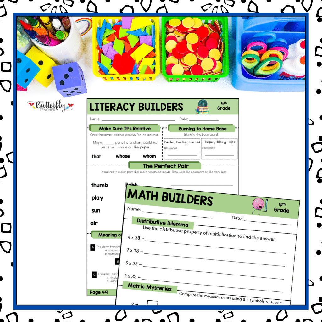 4th Grade Spiral math & ELA review morning work