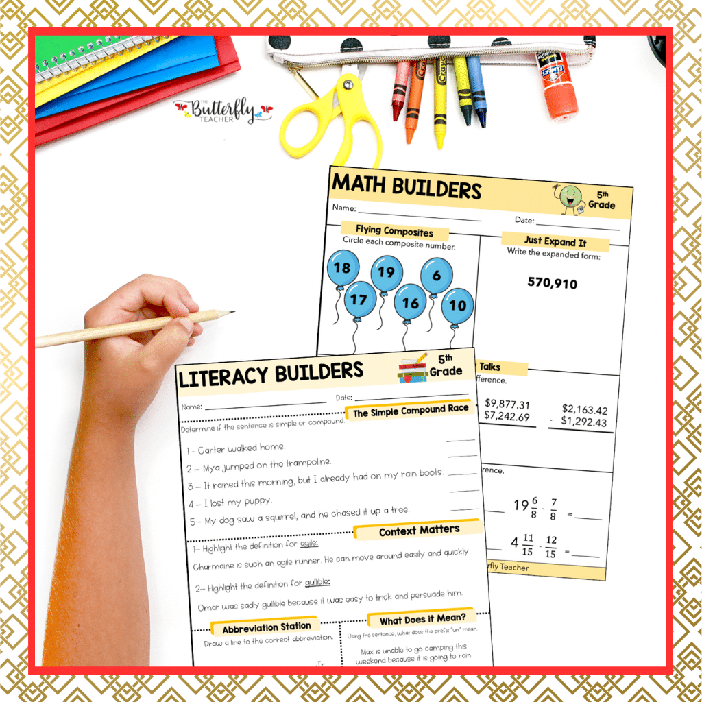 5th Grade Spiral Math & ELA Review materials