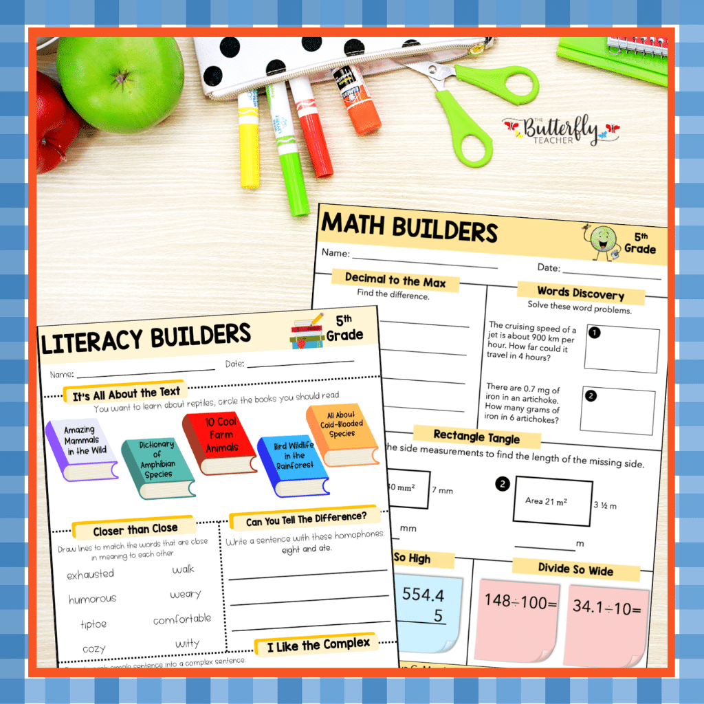 5th Grade Spiral Math & ELA activities