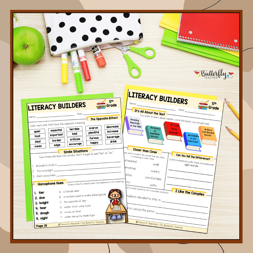 5th grade spiral ela activities