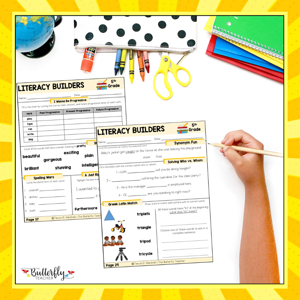 5th grade spiral ela worksheets