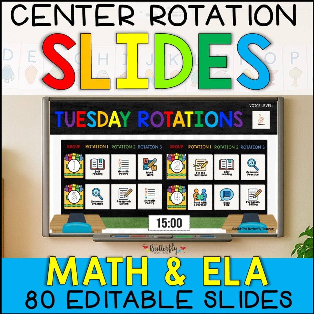 math and literacy center rotation slides