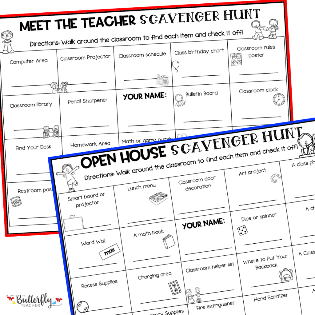 open house scavenger hunt for classroom