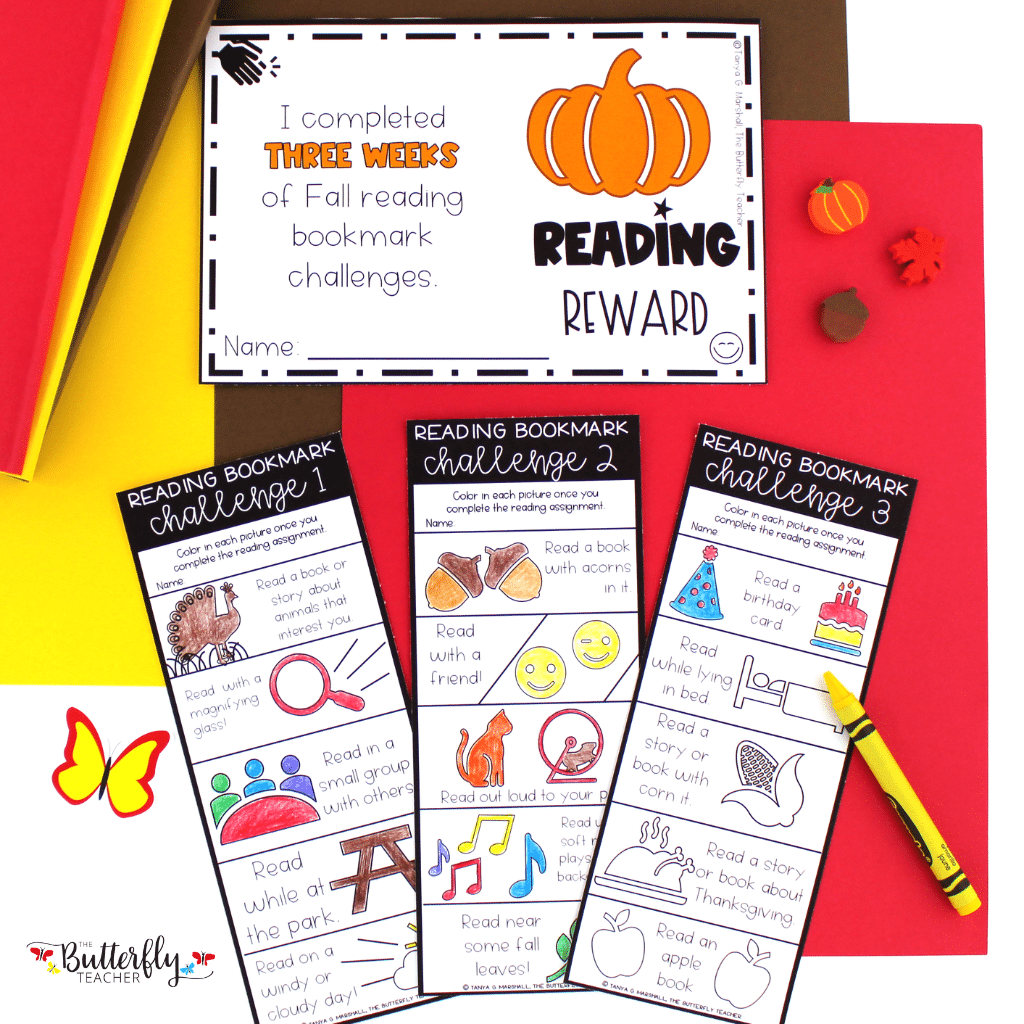 fall reading challenge bookmarks