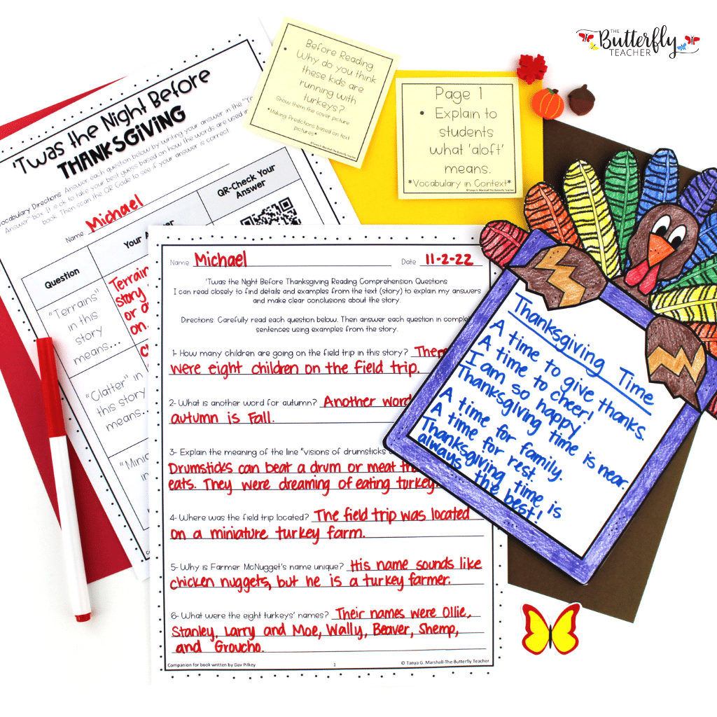 twas the night before thanksgiving reading activities