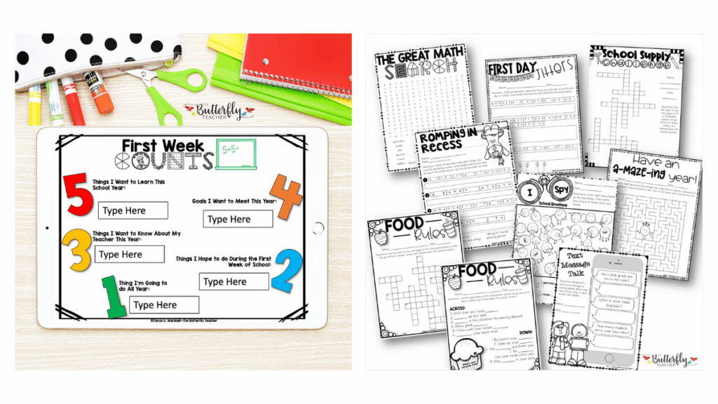back to school activities pack for first day of school
