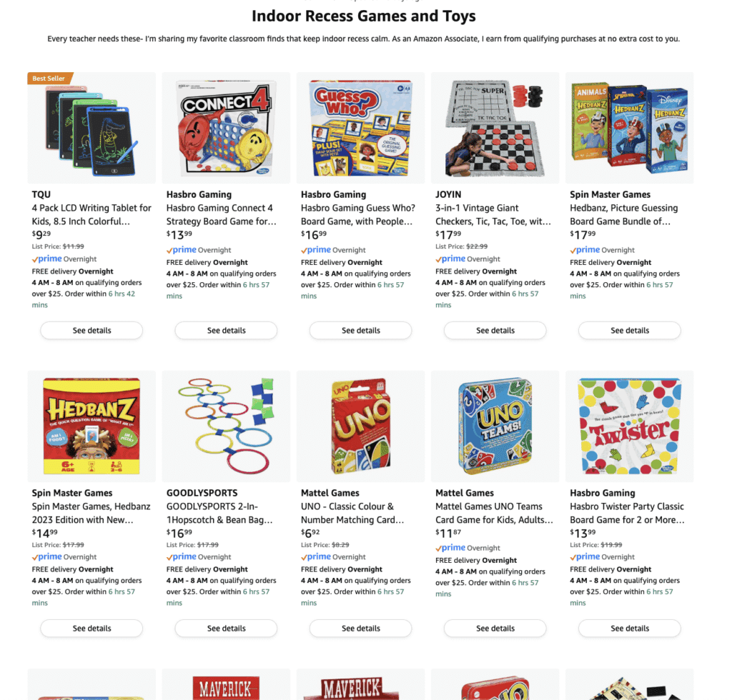 Free Indoor Recess Choice Board