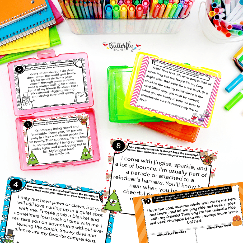 Seasonal Inference Activities Year Long Riddles Short Passages Activity Bundle