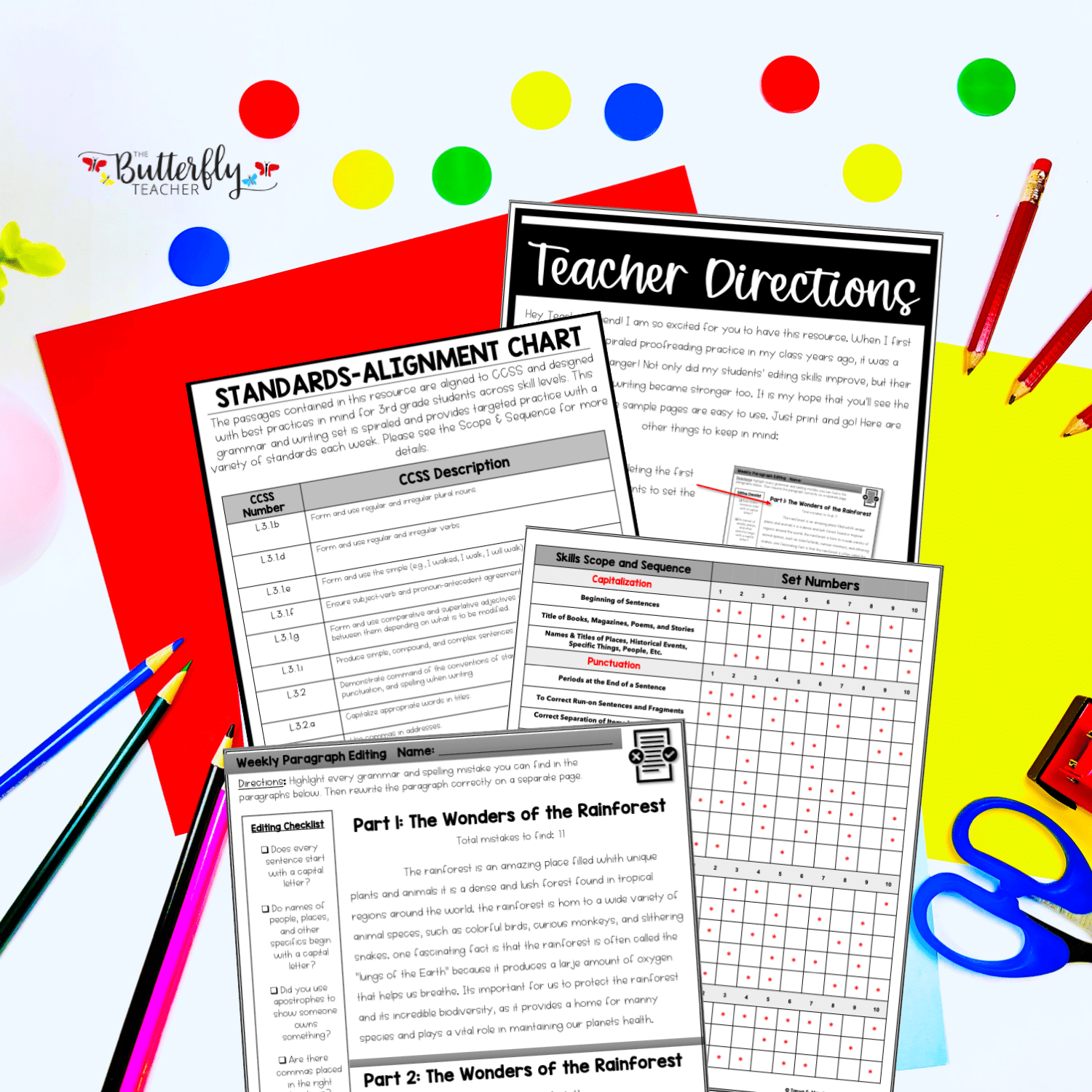 3rd grade weekly paragraph editing practice pages
