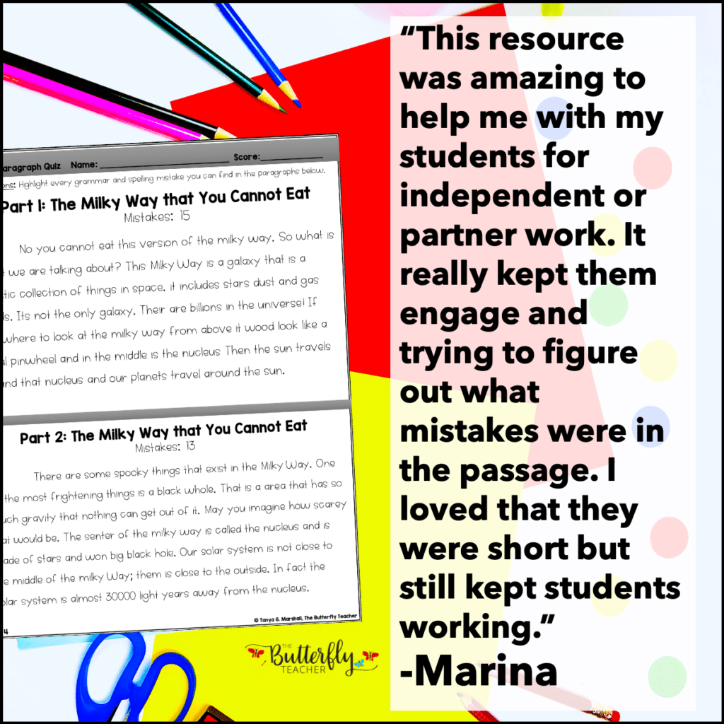 FREE Paragraph Editing Quizzes 4th 5th Grade