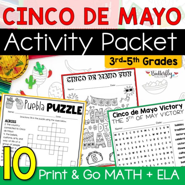 Cinco de Mayo Activity Packet Math & ELA 3rd 4th 5th Grade Fun Worksheets