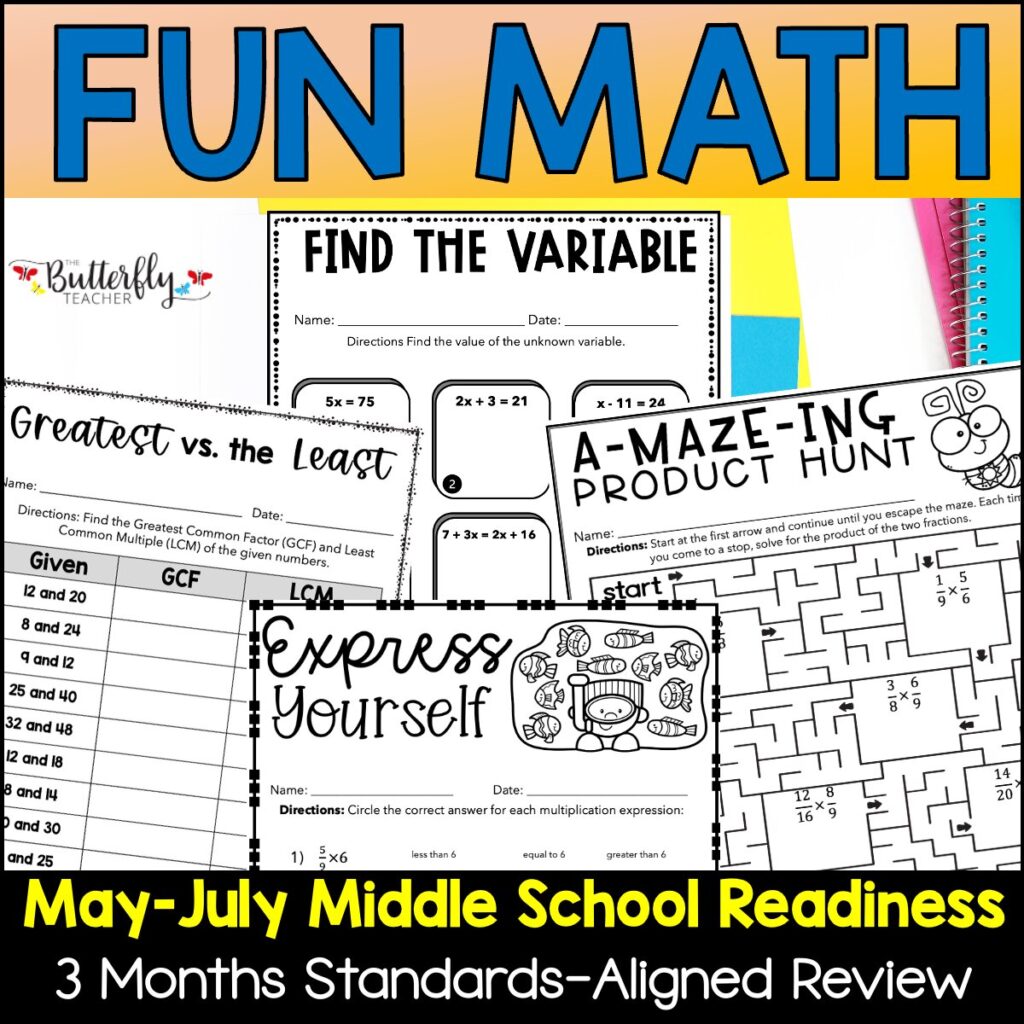 5th 6th middle school summer math worksheets