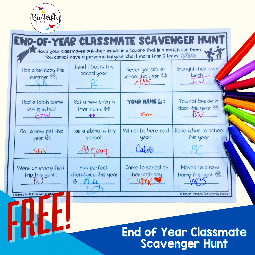 End of Year Classmate Scavenger Hunt