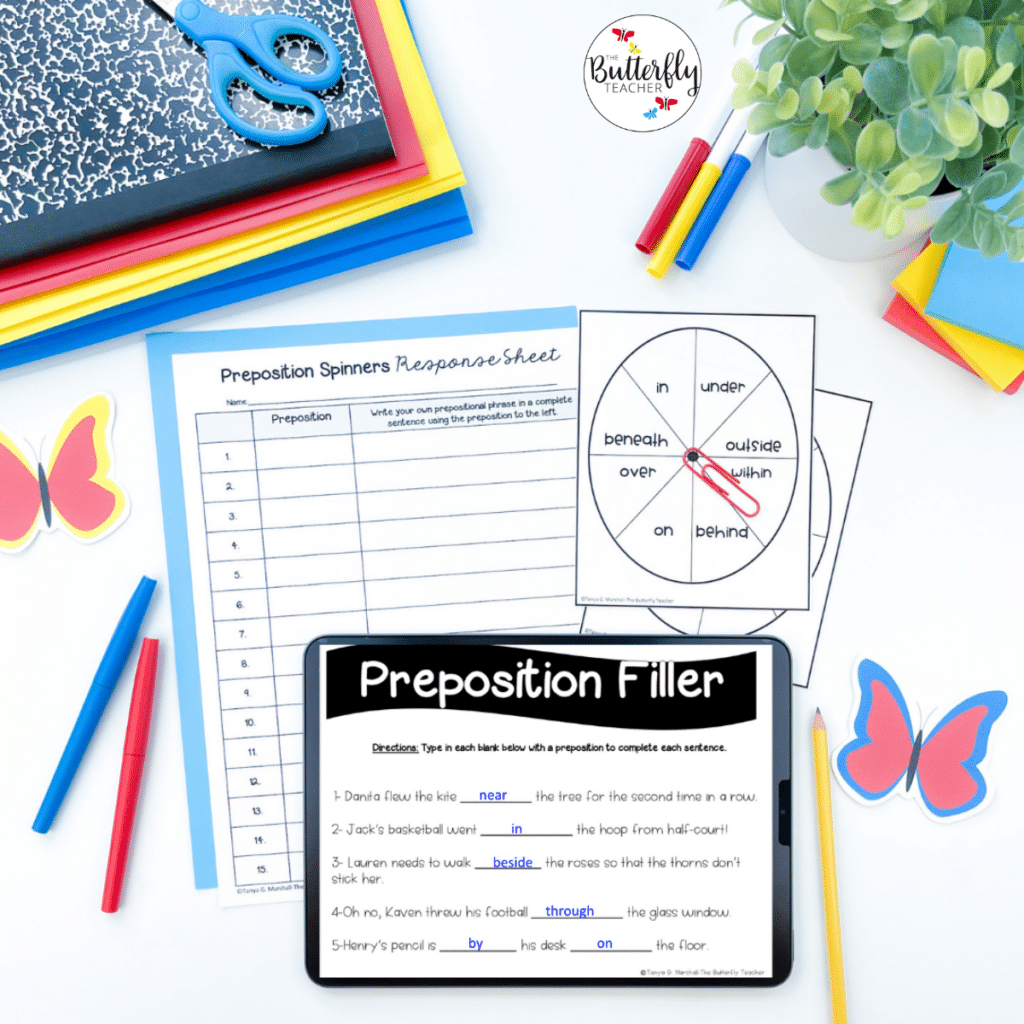 preposition activities spinners