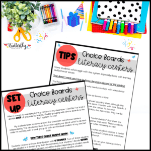choice board for ELA center
