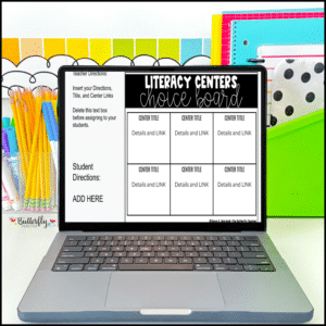 editable ELA center choice board